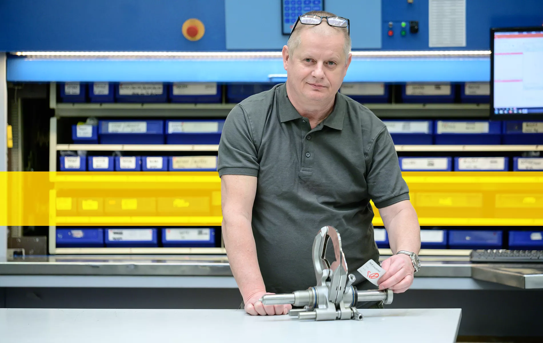 Poly worker in industry hall